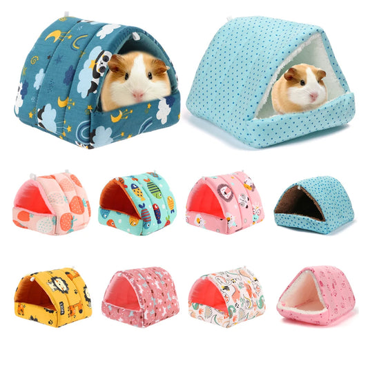 Winter Cute Cartoon Rabbit Squirrel Mini Cage Guinea Pig Nest Small Animal Mice Rat Pet Sleeping Bed Hamster House Warm Soft Mat