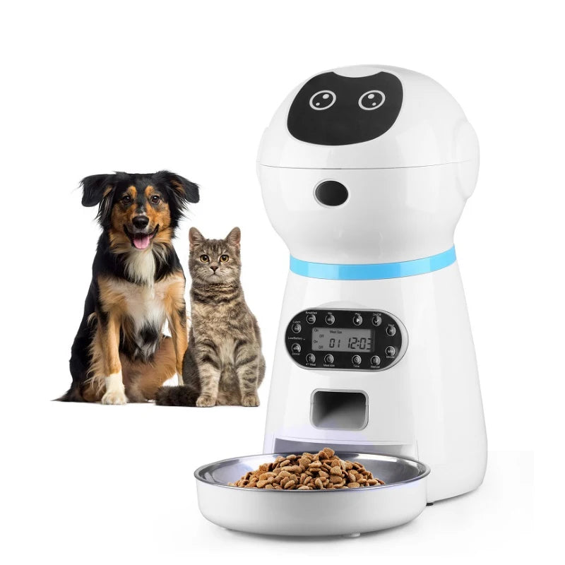 Smart Automatic Pet Feeder With Voice Record Stainless Steel LCD Screen Timer For Dog Food Bowl Cat Food Dispenser Pet Supplies