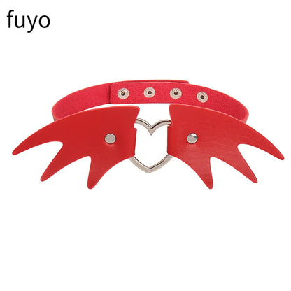 2023 Gothic Collar For Girls Leather Choker Necklace goth Heart Cat Wing Studded Choker punk Necklaces Women Cosplay Jewelry