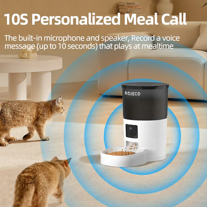 ROJECO Automatic Cat Feeder With Camera Video Cat Food Dispenser Pet Smart Voice Recorder Remote Control Auto Feeder For Cat Dog