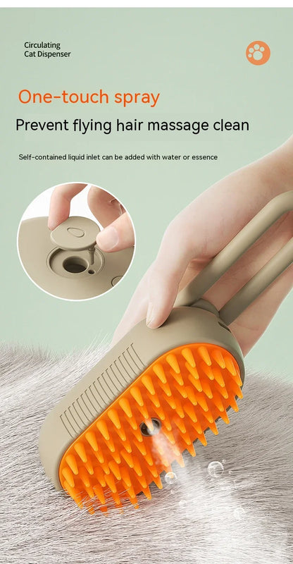 3 in 1 Pet Electric Steam Brush Cat and Dog Cleaning Spray Massage Grooming Comb Retractable Handle Pet Hair Removal BeautyBrush