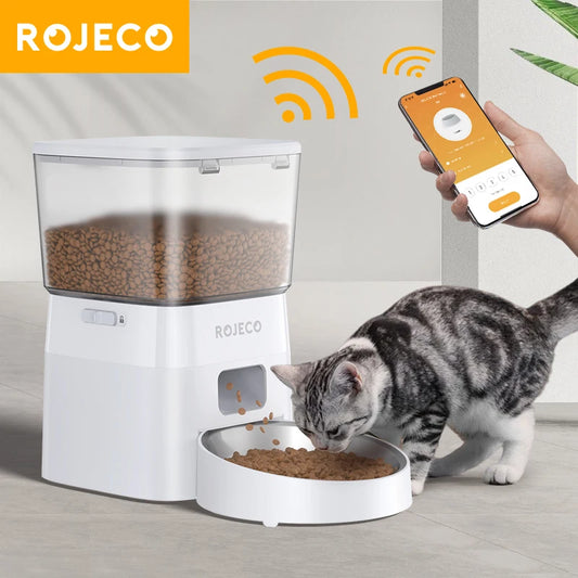 ROJECO 2L Automatic WIFI Cat Feeder Smart Pet Food Dispenser For Dry Food Dogs Kibble Dispenser With Remote Control Accessories