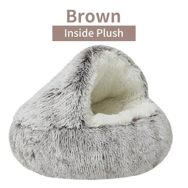 Soft Plush Pet Bed with Cover Round Cat Bed Pet Mattress Warm Cat Dog 2 in 1 Sleeping Nest Cave for Small Dogs