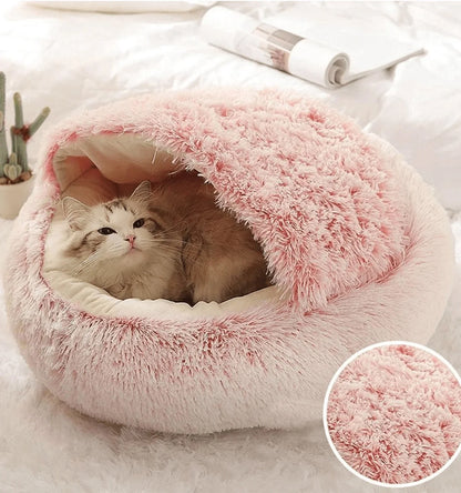 Soft Plush Pet Bed with Cover Round Cat Bed Pet Mattress Warm Cat Dog 2 in 1 Sleeping Nest Cave for Small Dogs