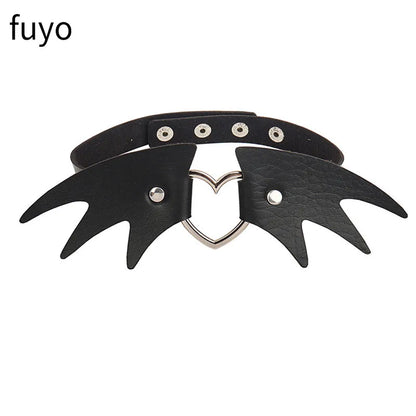 2023 Gothic Collar For Girls Leather Choker Necklace goth Heart Cat Wing Studded Choker punk Necklaces Women Cosplay Jewelry