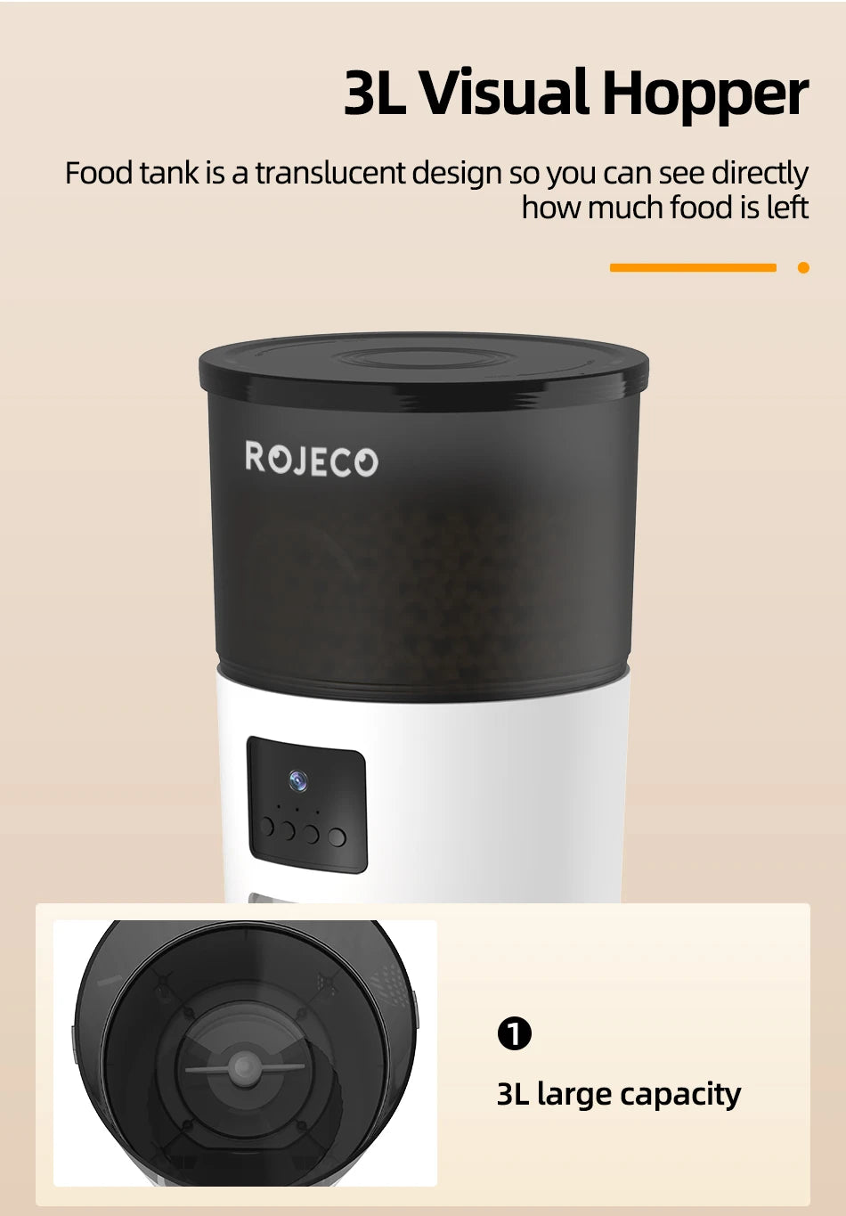 ROJECO Automatic Cat Feeder With Camera Video Cat Food Dispenser Pet Smart Voice Recorder Remote Control Auto Feeder For Cat Dog