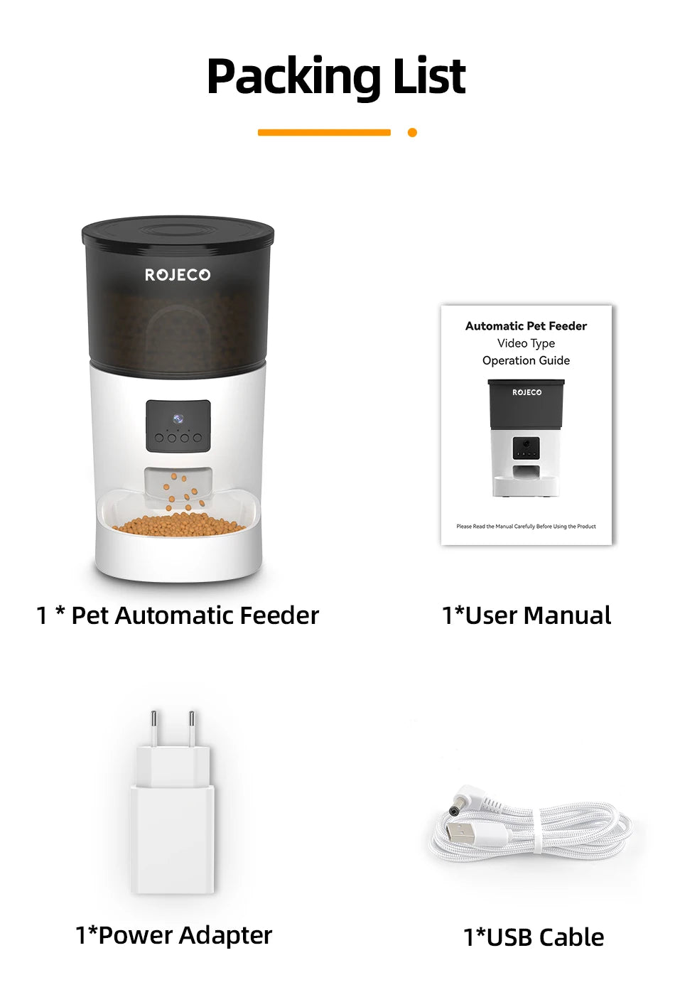 ROJECO Automatic Cat Feeder With Camera Video Cat Food Dispenser Pet Smart Voice Recorder Remote Control Auto Feeder For Cat Dog