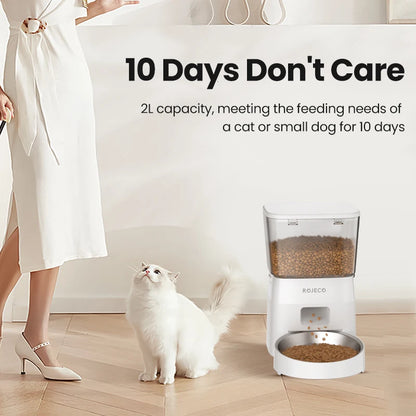 ROJECO 2L Automatic WIFI Cat Feeder Smart Pet Food Dispenser For Dry Food Dogs Kibble Dispenser With Remote Control Accessories