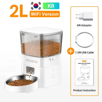 ROJECO 2L Automatic WIFI Cat Feeder Smart Pet Food Dispenser For Dry Food Dogs Kibble Dispenser With Remote Control Accessories