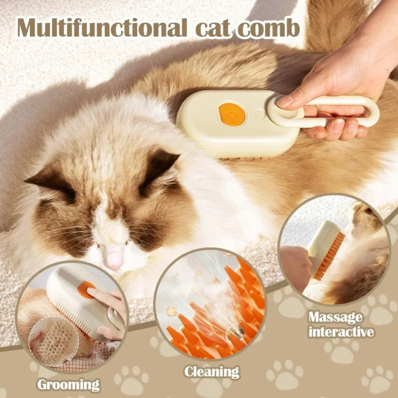 Steam Brush Cat Vaporizer Electric Spray Cat Hair Brush 3 in1 Dog Steamer Brush for Massage Pet Grooming Steam Brush for Cats