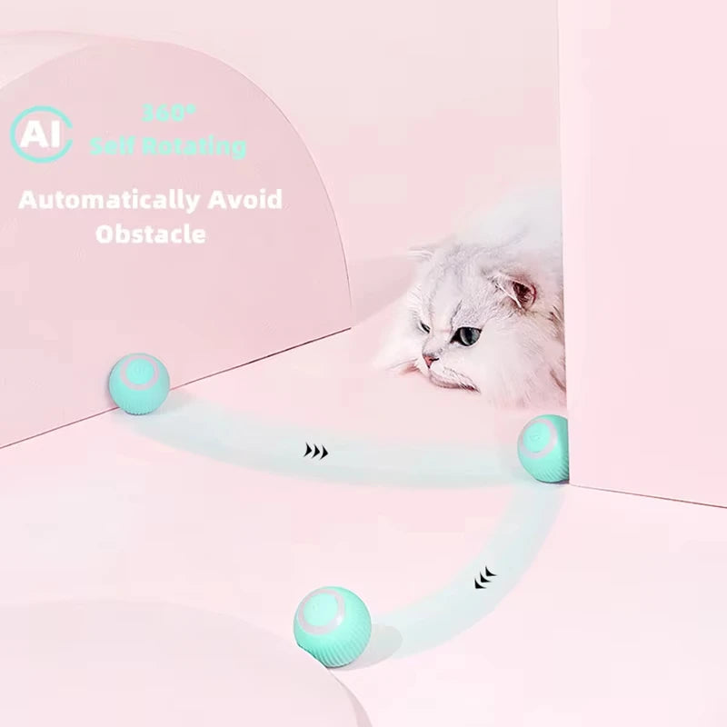 Cat Interactive Ball Toys Automatic Rolling Ball Faux Tail Rechargeable Smart Pet Electric Toy Dog Cat Training Imitate Mouse