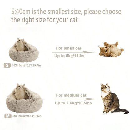 Soft Plush Pet Bed with Cover Round Cat Bed Pet Mattress Warm Cat Dog 2 in 1 Sleeping Nest Cave for Small Dogs