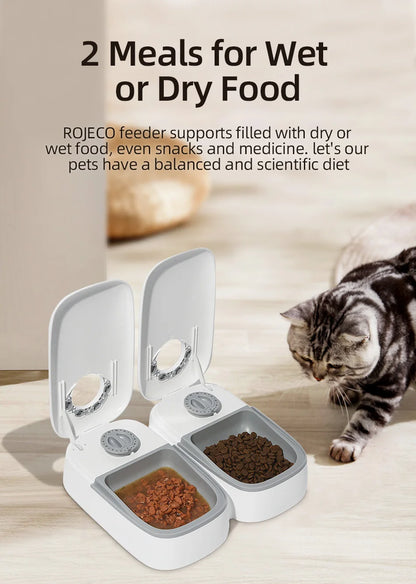 2 Meals Automatic Pet Feeder Smart Cat Food Dispenser For Wet & Dry Food Kibble Dispenser Accessories Auto Feeder For Cat