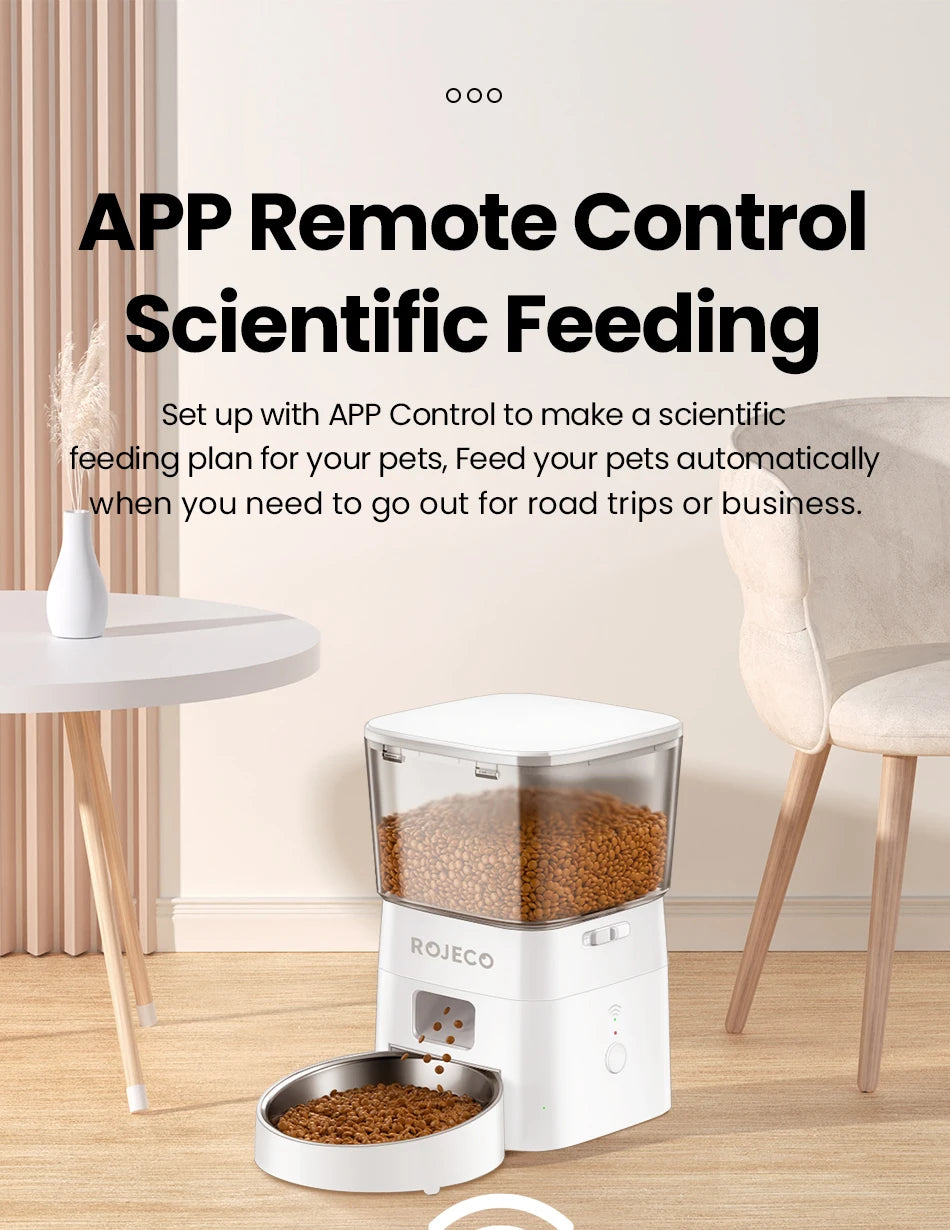 ROJECO 2L Automatic WIFI Cat Feeder Smart Pet Food Dispenser For Dry Food Dogs Kibble Dispenser With Remote Control Accessories