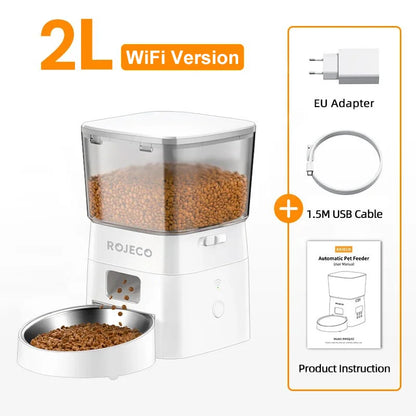 ROJECO 2L Automatic WIFI Cat Feeder Smart Pet Food Dispenser For Dry Food Dogs Kibble Dispenser With Remote Control Accessories