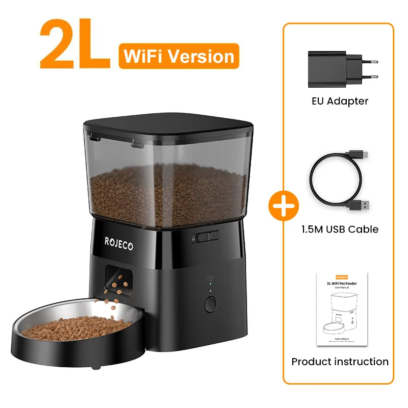 ROJECO 2L Automatic WIFI Cat Feeder Smart Pet Food Dispenser For Dry Food Dogs Kibble Dispenser With Remote Control Accessories