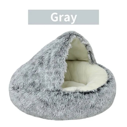 Soft Plush Pet Bed with Cover Round Cat Bed Pet Mattress Warm Cat Dog 2 in 1 Sleeping Nest Cave for Small Dogs