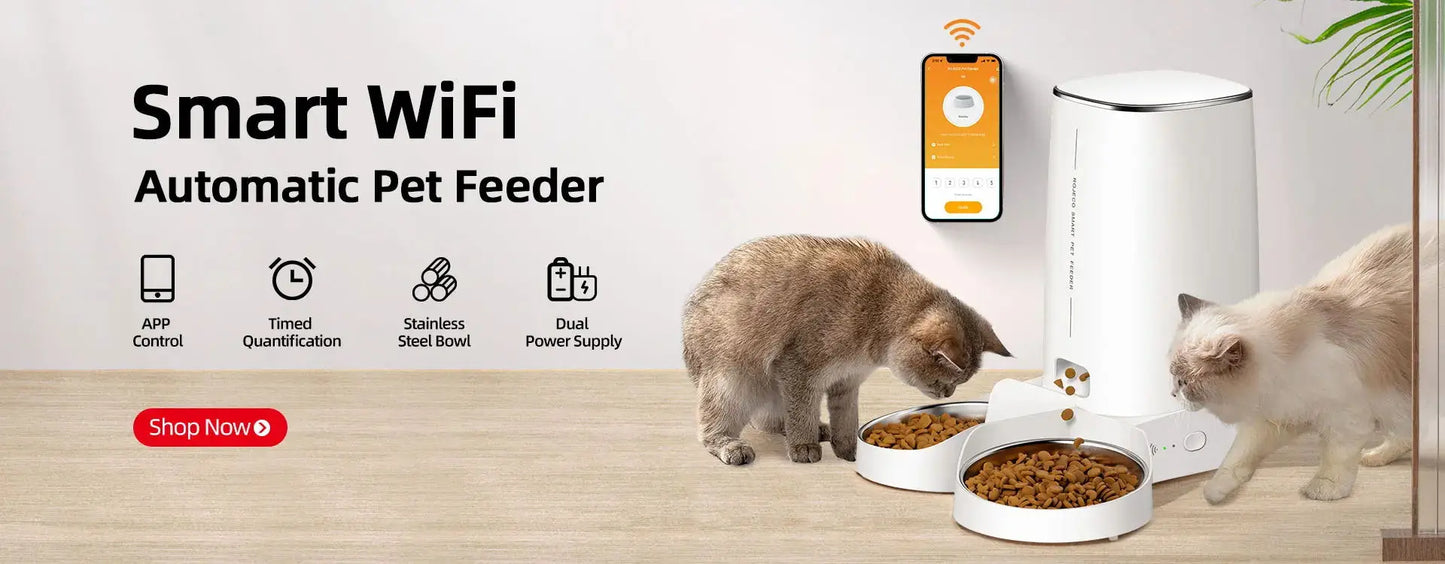 ROJECO 2L Automatic WIFI Cat Feeder Smart Pet Food Dispenser For Dry Food Dogs Kibble Dispenser With Remote Control Accessories